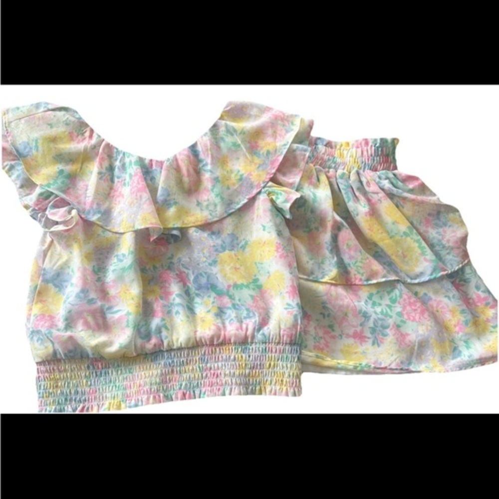 Janie and Jack Girls Floral Chiffon Cropped Top and Skirt Set
